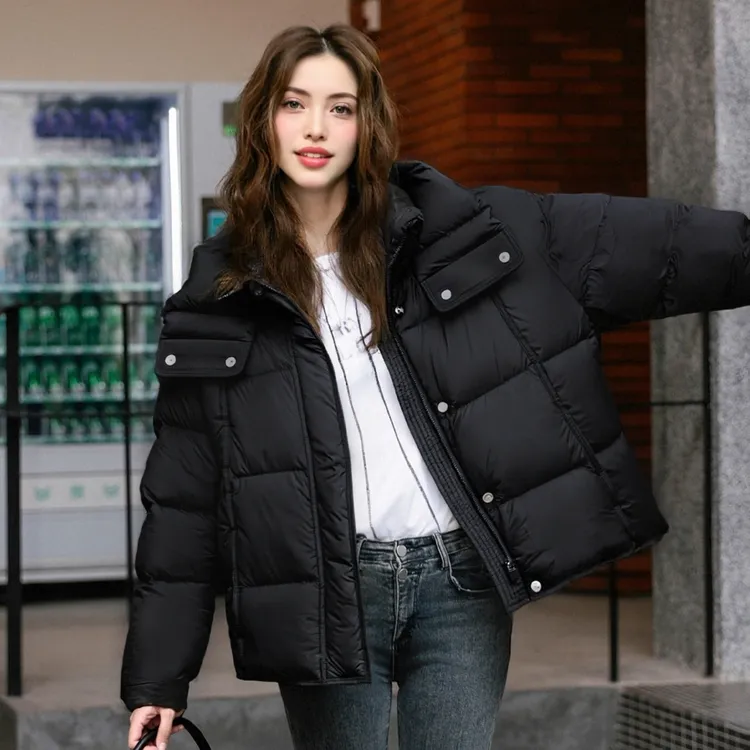 时尚高级感连帽宽松廓形90鸭绒保暖羽绒服女新款休闲百搭厚外套