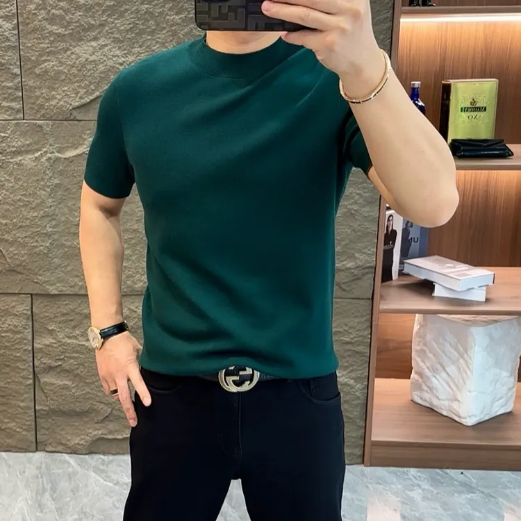 GCONE男士秋冬精纺100%美丽诺绵羊毛衫高品质百搭时尚半高领短袖