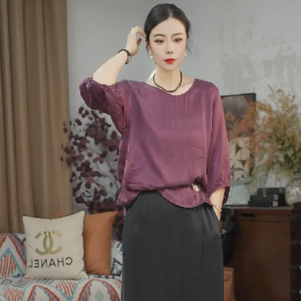 【9235】复古扎染圆领七分袖常规通勤纯色时尚休闲夏季