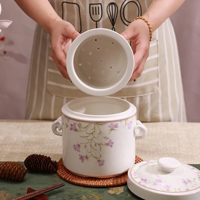 铃兰花开溢汤炖盅复古中式闽南溢水炖盅隔水炖家用大容量汤盅瓦罐