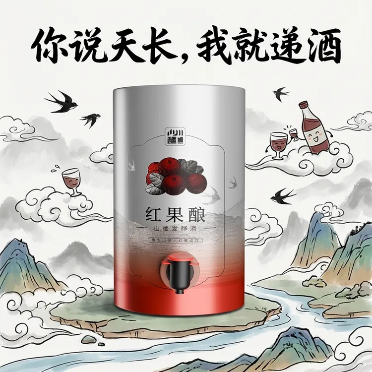 山川醺【微醺酸甜果酒】红果酿低度甜酒2.5L饮水机抱抱桶大容量8度聚餐