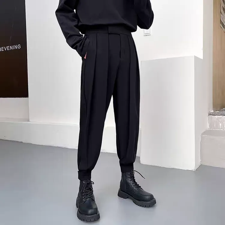 魔术贴束脚裤男春秋垂感休闲裤搭配马丁靴的裤子加绒痞帅哈伦西裤