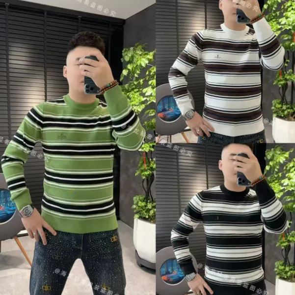 6881 秋冬拼色条纹针织衫 毛衣冬季时尚潮男男士潮款情侣