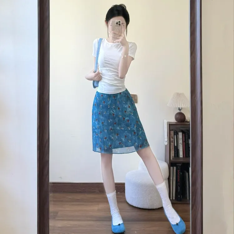 短袖正肩t恤女2025夏季新款收腰打底衫蕾丝修身紧身美式上衣套装