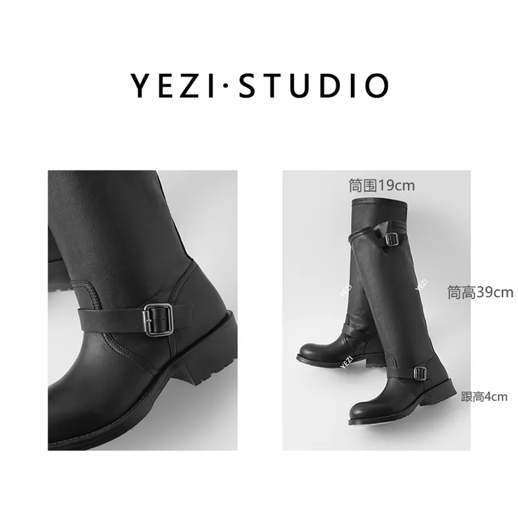 【工程靴】头层粒面牛皮纹理圆头厚底粗跟经典款高筒骑士靴25449017