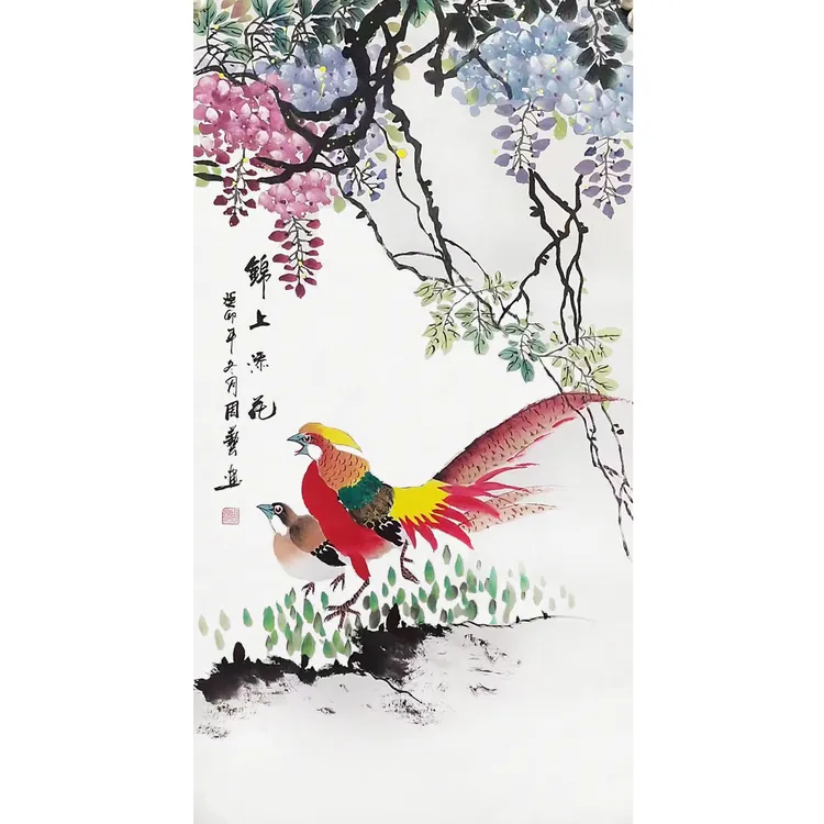 锦上添花 三尺手绘国画花鸟画送人装饰欣赏玄关办公室50x100cm