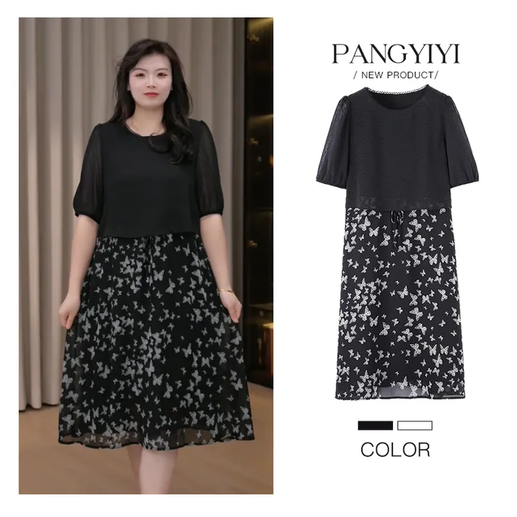 胖依依大码女装夏季新款气质时尚百搭休闲显瘦连衣裙ZB6843