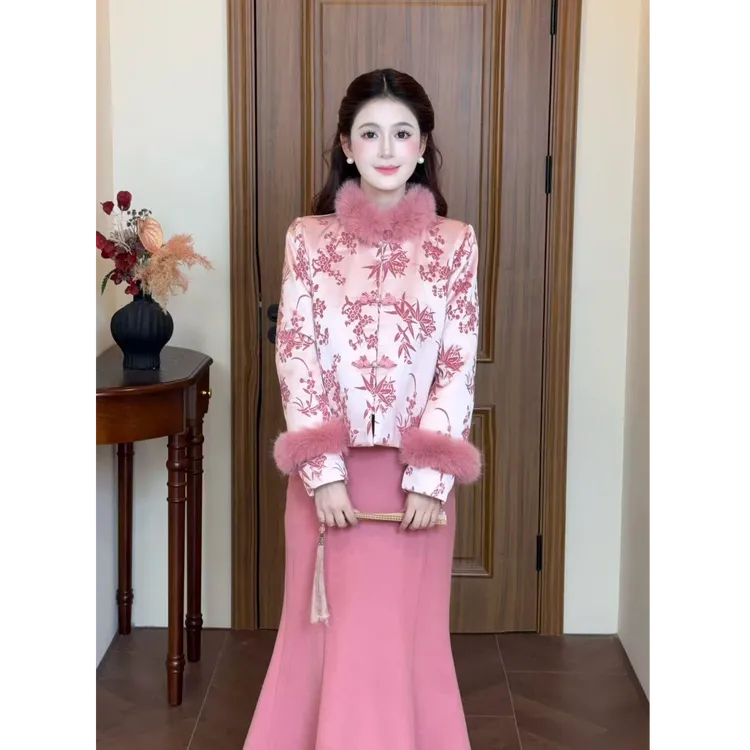 LiLi李李家【绾绾君心】新中式粉色羽绒服套装XMZH10603 XMZH10891
