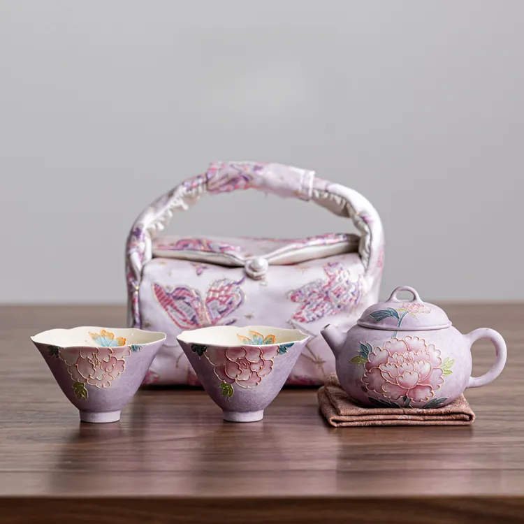 亘古粉引牡丹陶瓷品茗盖碗茶具茶杯茶壶泡茶喝茶主人杯旅行装便携