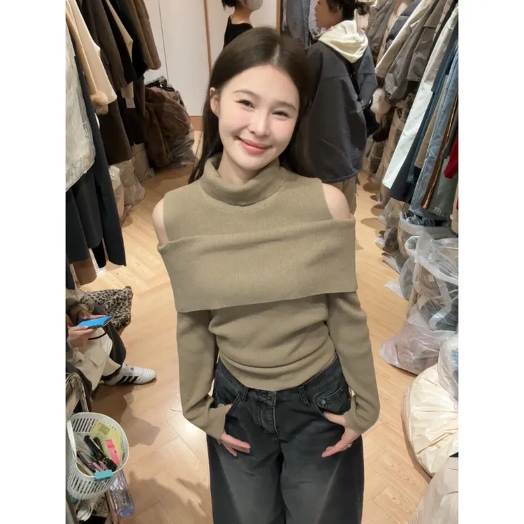 MARIE.COCO韩系小香风设计感斗篷针织衫毛衣搭宽松慵懒阔腿裤套装