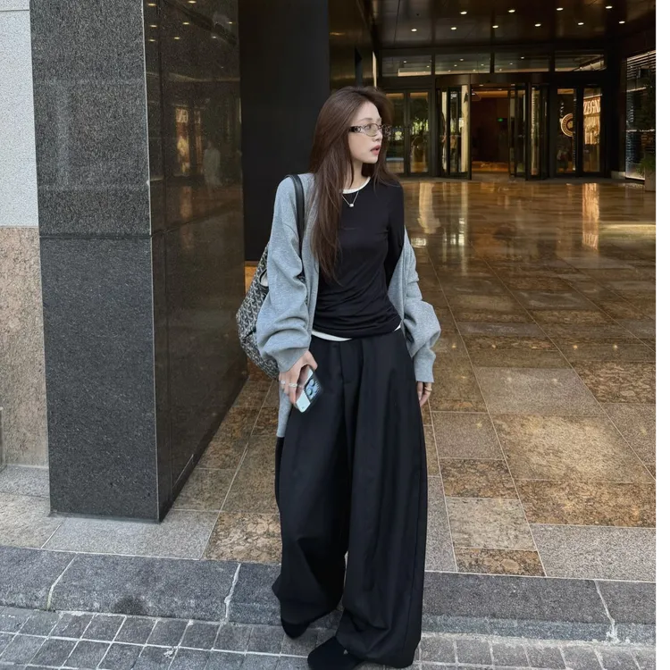 休闲风气质外套女内搭背心加露背长袖T恤女宽松阔腿裤子2025新款