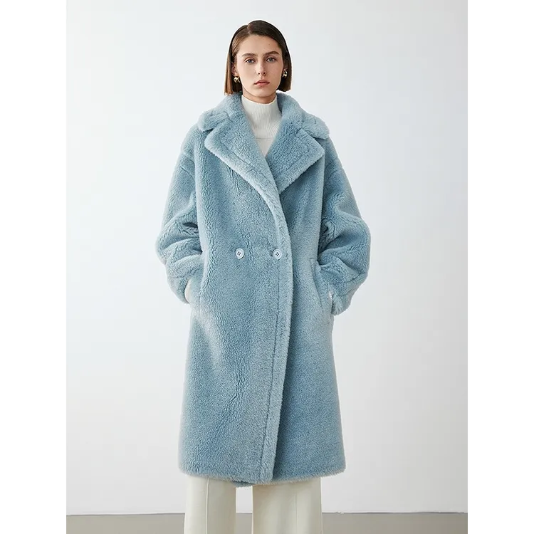 【王楚然同款】冬季时尚中长款气质西装领颗粒大衣显瘦休闲保暖秋冬