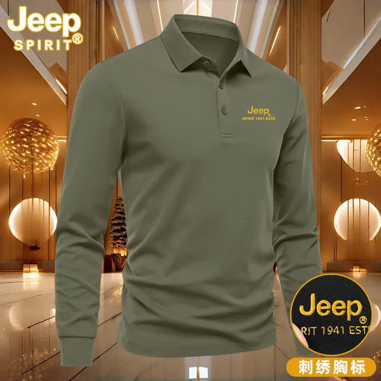JEEP SPIRIT刺绣polo衫男秋冬季新款加绒商务休闲翻领长袖T恤上衣