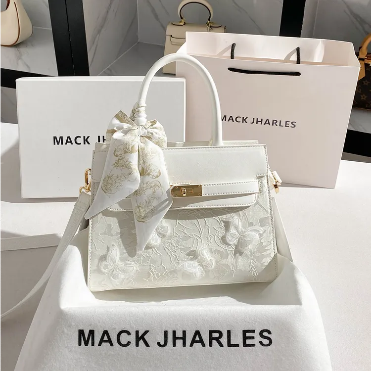 MACK JHARLES刺绣凯莉包女包2025新款流行高级感大容量手提包女包