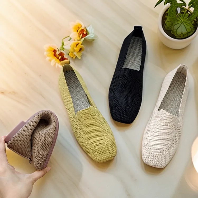 夏季大码编织网面老北京女新款飞织妈妈鞋方头布鞋百搭软底孕妇鞋