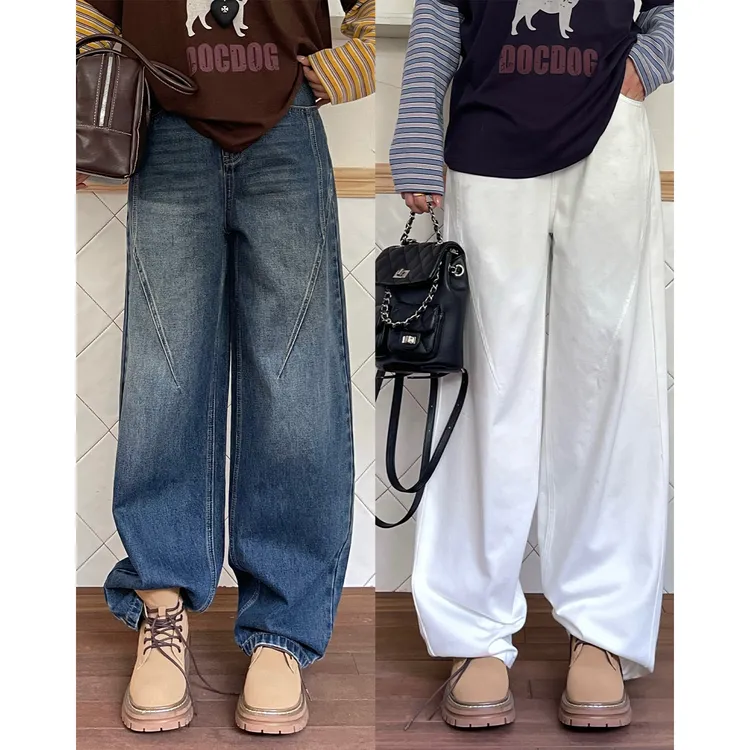 裂渡宣宣【腿型矫正器】微胖大码女秋显瘦小弯刀分割牛仔裤ZY508A01