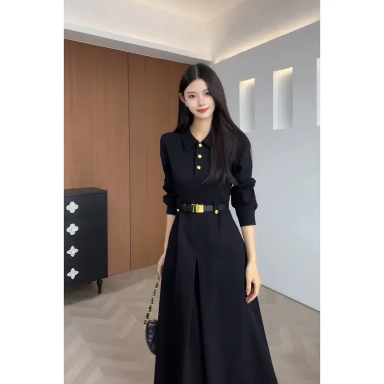 轻奢慵懒风长裙轻职风秋季设计感法式长袖连衣裙秋冬