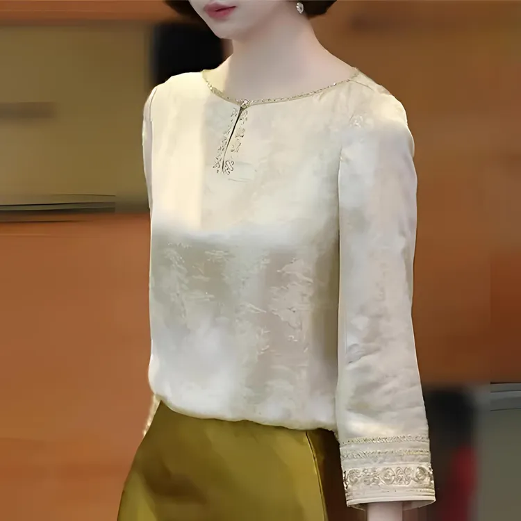 立瑾新中式刺绣衬衫女装2025春秋新款国风高级上衣唐装七分袖小衫