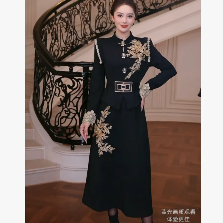 【芙娜妮】2025秋冬季时尚套装女款爆款洋气百搭连衣裙F2531259