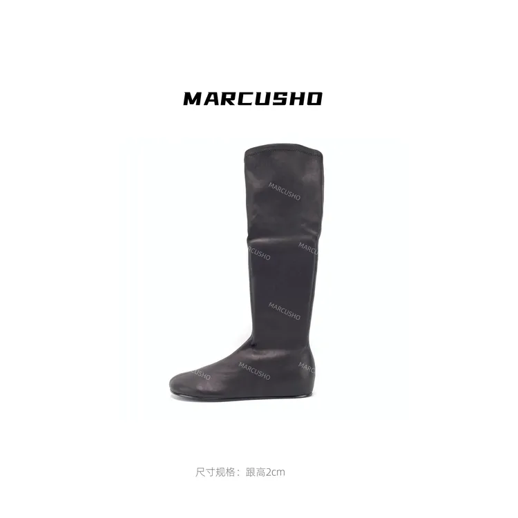 MARCUSHO真皮弹力圆头长靴X1104