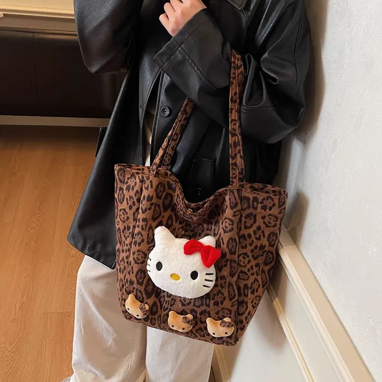 【1079】双根秋冬一包多背女包豹纹网红拉链水桶包单肩包