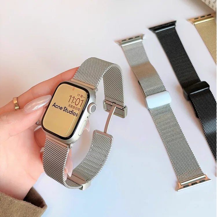 适用iwatch11/10苹果手表applewatchs9/8表带米兰尼斯折叠磁吸扣
