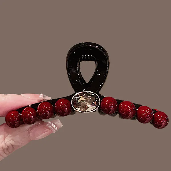 新款新年红色水钻抓夹女高级感2025新款气质发抓后脑勺盘发鲨鱼夹