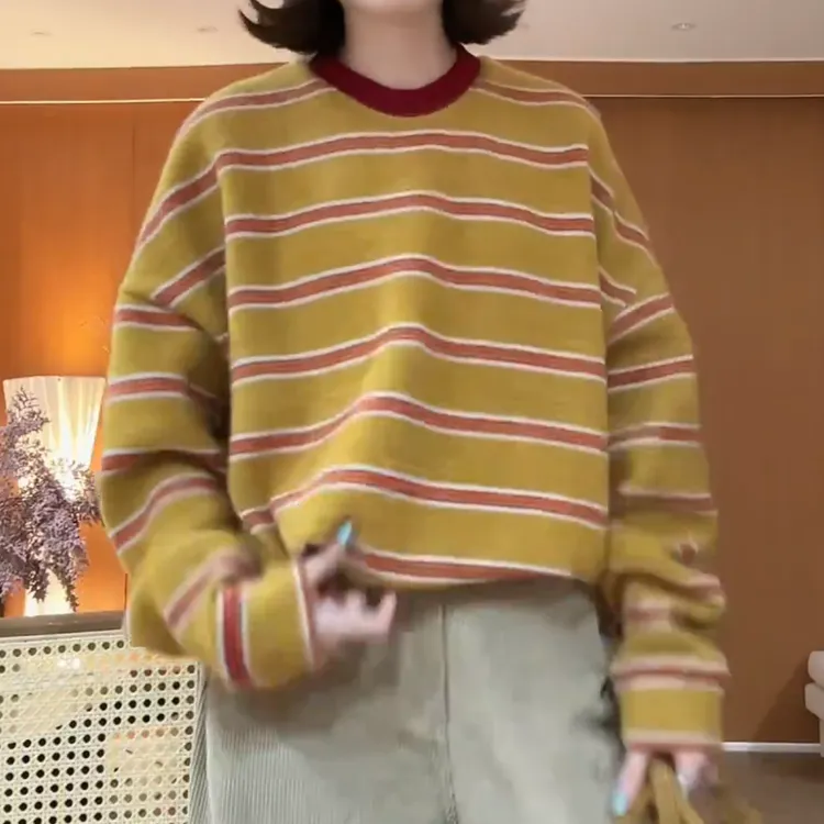 2025新款秋季多巴胺条纹高级感时尚条纹上衣LK2507046