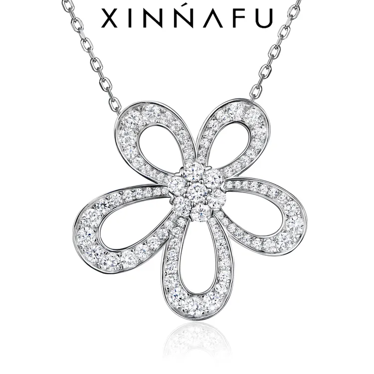 坠链均925银合成锆石 “太阳花项链”气质百搭奢华项链