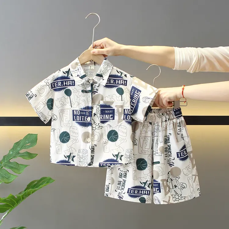 男童夏装套装2025新款洋气儿童短袖衬衫宝宝痞帅短裤韩版两件套潮