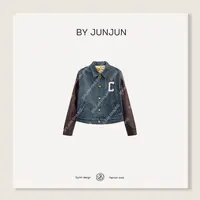 ByJunjun珺珺私服高级定制真皮袖拼接牛仔棉衣保暖休闲外套
