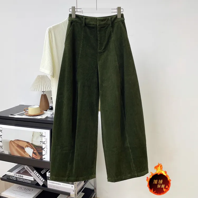 复古灯芯绒休闲裤女加绒秋冬新款高腰拖地长裤宽松阔腿香蕉镰刀裤
