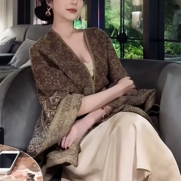 【干枯玫瑰】秋冬围巾披肩保暖女简约超舒适仿羊绒女外搭斗篷T51