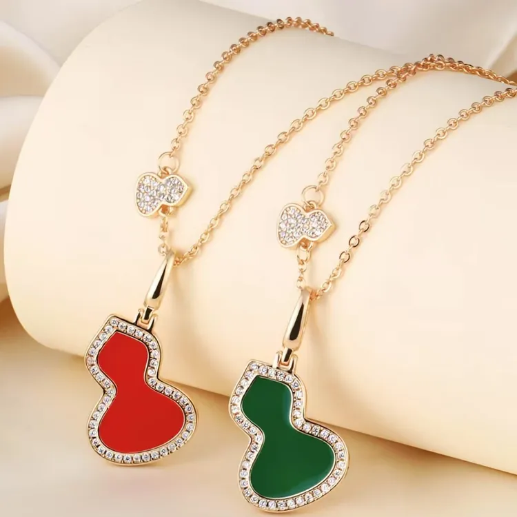 合金项链 节合金项链 合金项链轻奢麒麟绿葫芦项链锁骨链