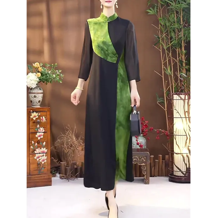 新中式复古时尚连衣裙2025秋季新款中国风收腰显瘦减龄改良旗袍裙