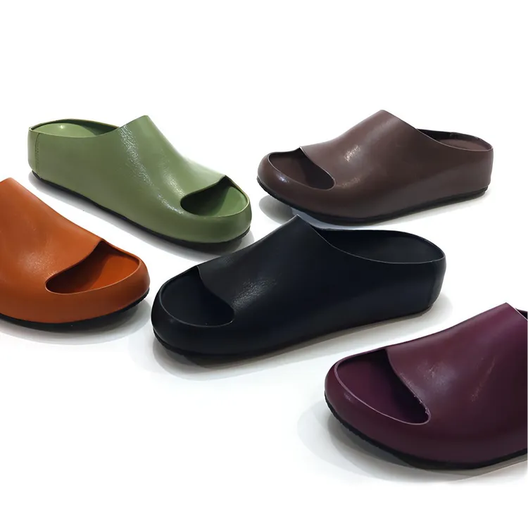 夏季牛皮一字拖鞋女外露趾真皮厚底休闲懒人凉拖勃肯鞋XC3562-13