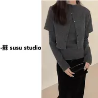JS法式气质高级感减龄时尚简约针织开衫+针织衫两件套套装0972