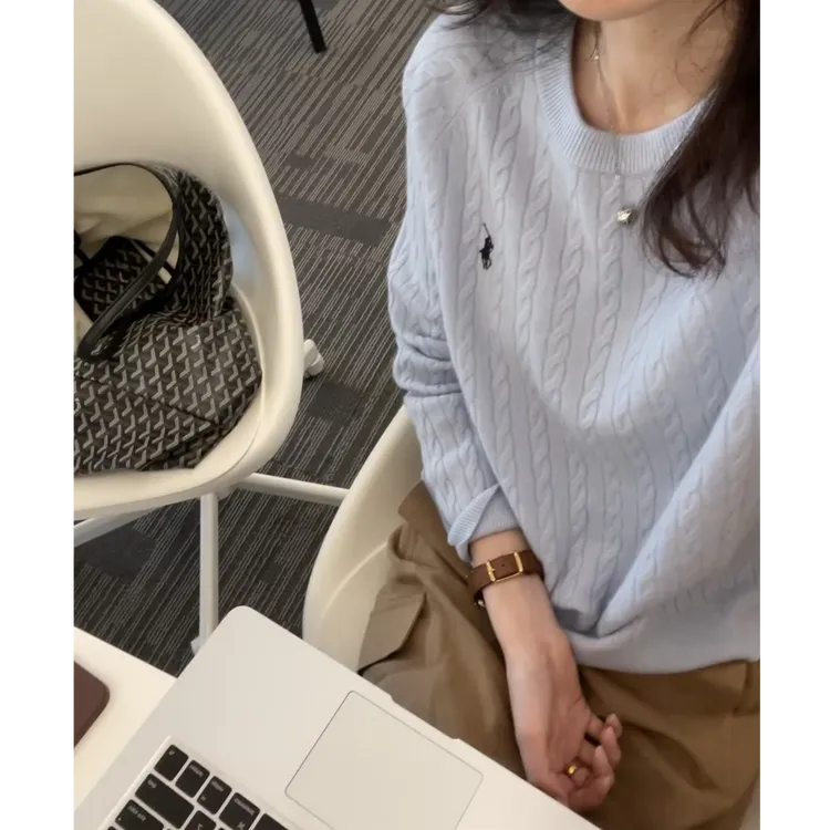 韩系复古刺绣圆领麻花针织衫女秋冬季老钱风内搭外穿打底套头毛衣