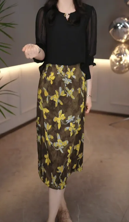 2025春新款时尚气质女人味减龄百搭显瘦中长款假两件连衣裙M-4XL