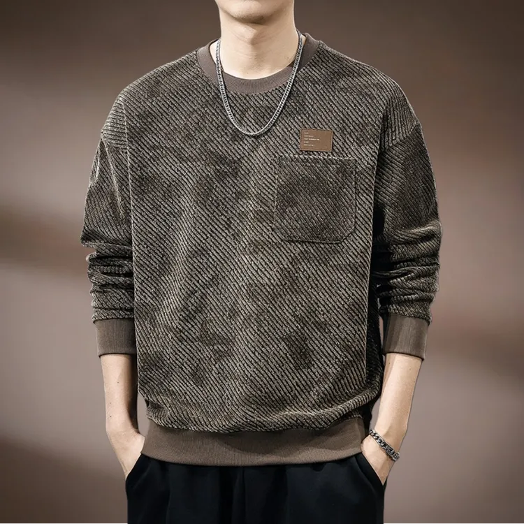 潮牌重磅圆领男士卫衣高端秋季新款纹理感设计宽松长袖打底衫上衣