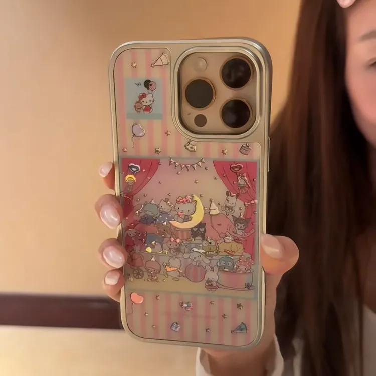粉条纹三丽鸥派对适用苹果16pro可爱手机壳iPhone15/14/13/12/11