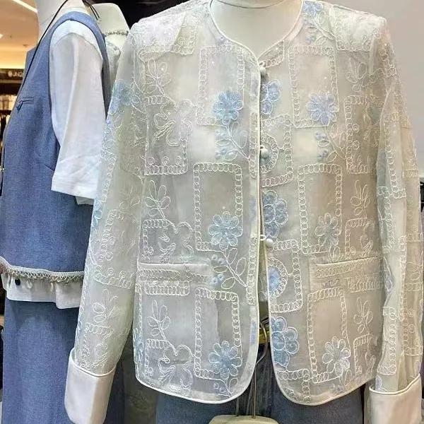 2025春夏新款定制欧根纱防晒开衫上衣女气质古风改良新中式薄外套