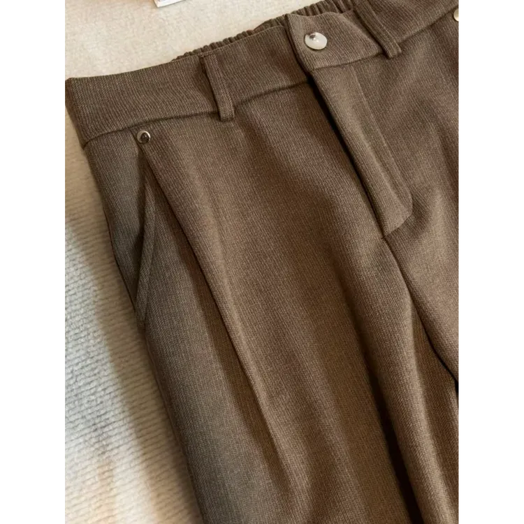 秋冬新款褶皱针织百搭直筒裤子细人字纹简约设计感垂感休闲裤男款