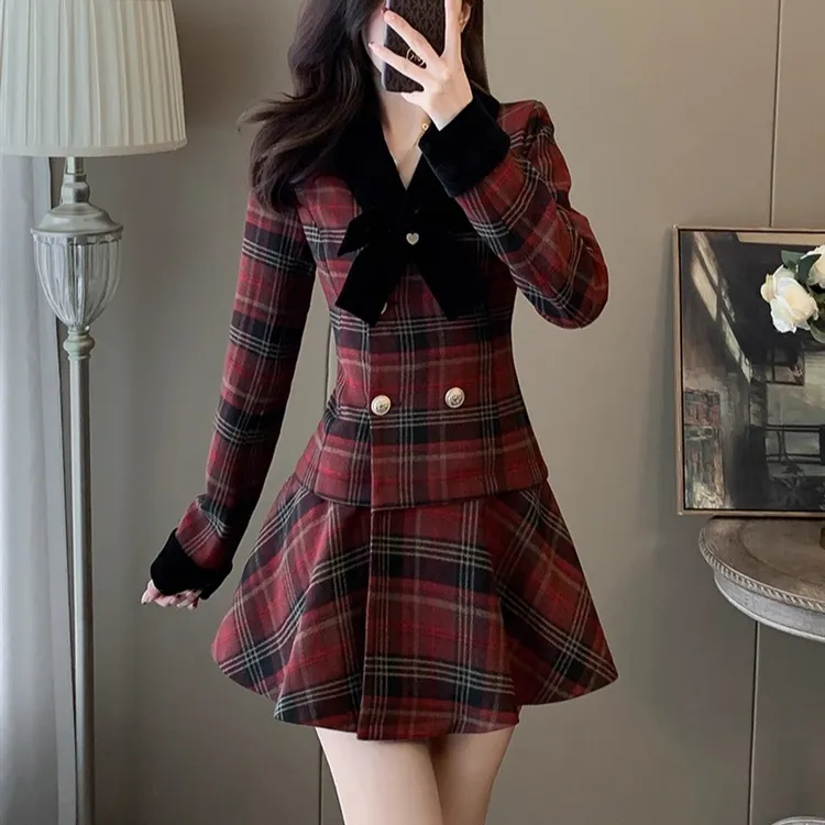 秋季学院风御姐减龄格纹裙子女小个子洋气时尚小香风连衣裙高级感