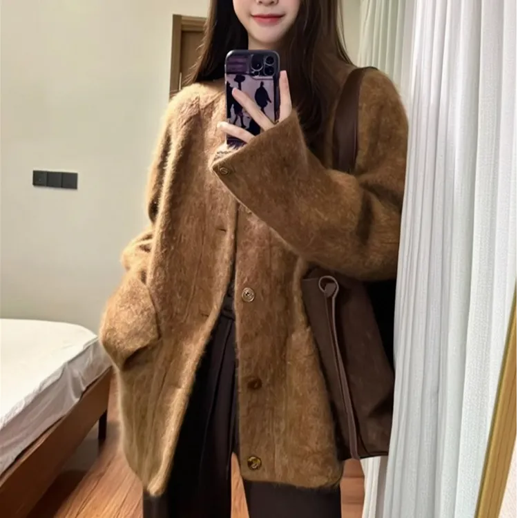 常规秋冬毛呢外套小个子棕色大衣宽松外套女装加厚2025冬季新款