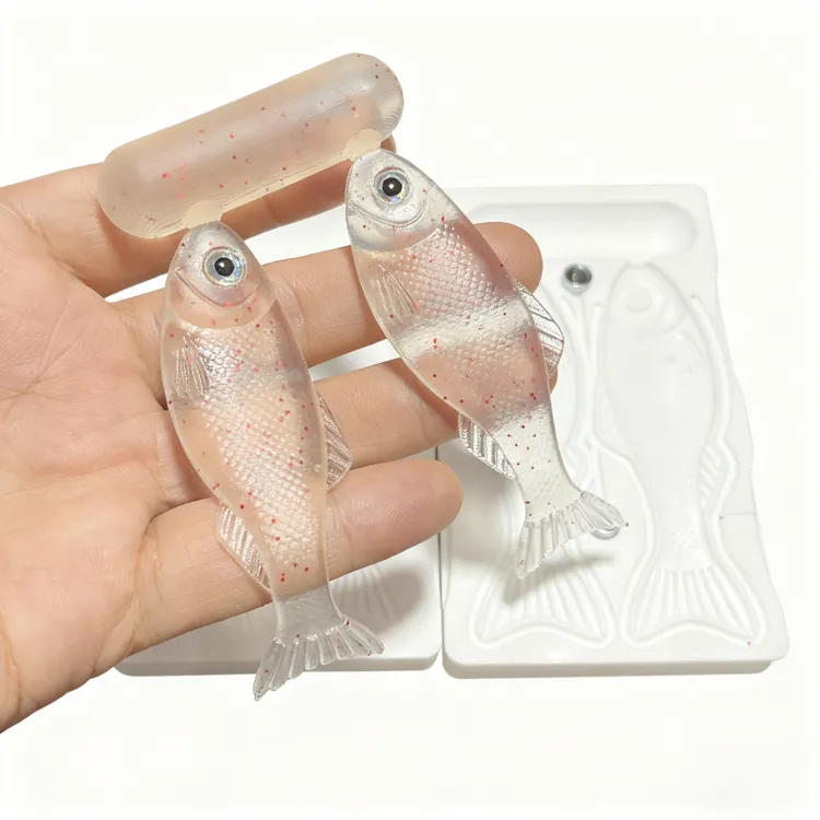 路亚软饵模具CNC精雕石模DIY鱼饵模具海钓石斑仿真鱼形软饵3.5寸