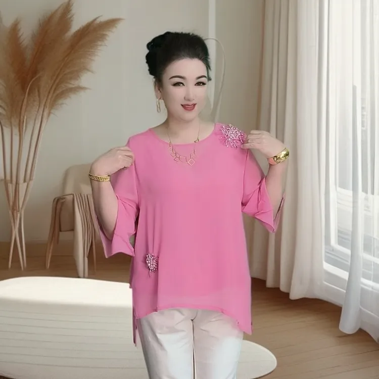 休闲飞袖宽松型雪纺衬衫مەرۋايىت كوپتا