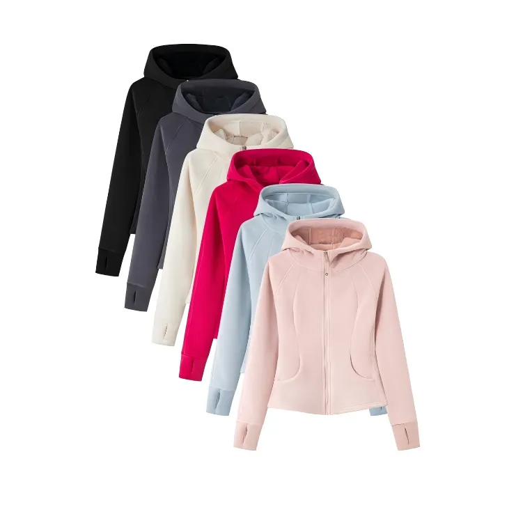 门店4&99！lu系小蛮腰外套」长毛绒加厚保暖锁温连帽上衣女 C25392