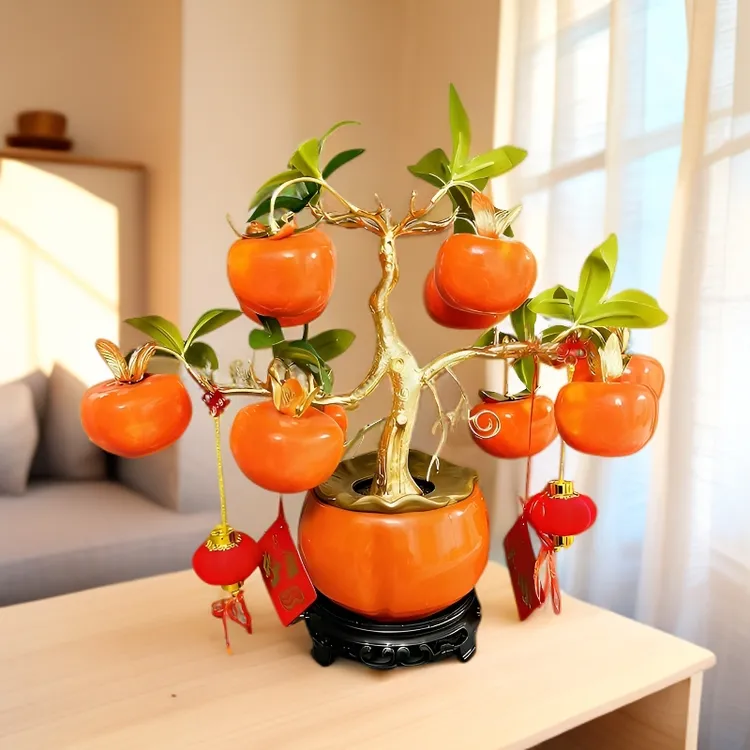 仿真石榴柿子桌面摆件柿柿如意时来运转新春年宵花仿真花卉绿植