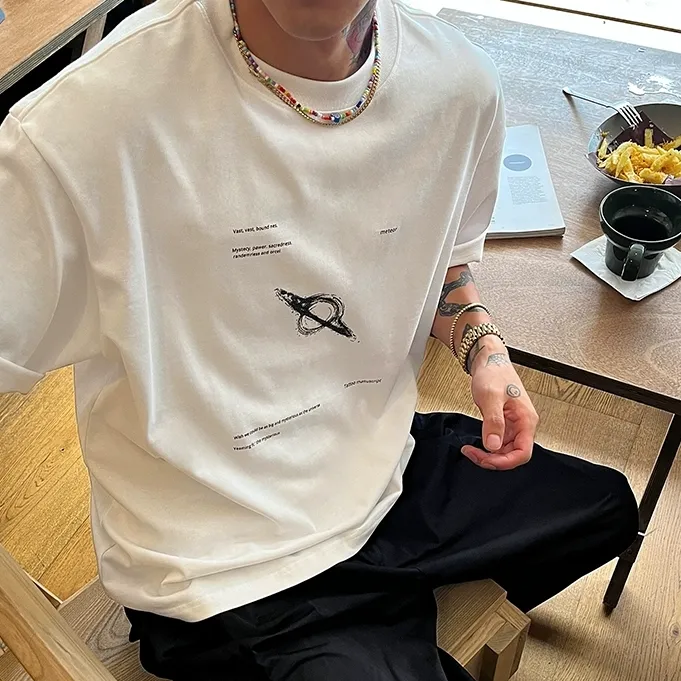 2025年简约高级感夏季300G重磅短袖t恤男宽松五分袖美式